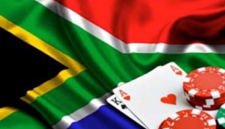 The South Africa flag with the perfect blackjack hand and chips